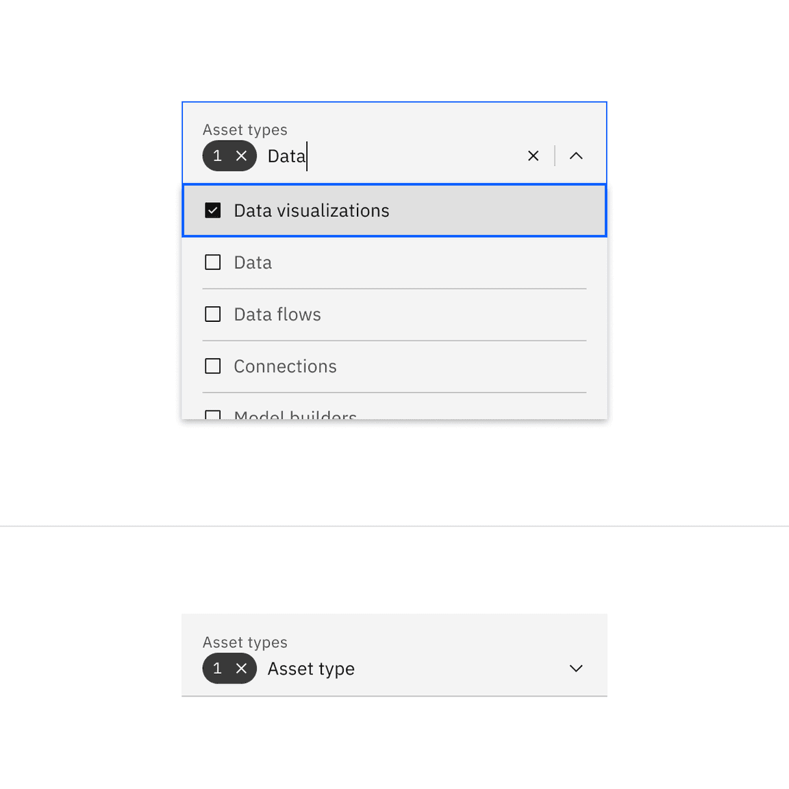 Fluid filterable dropdown selected state.